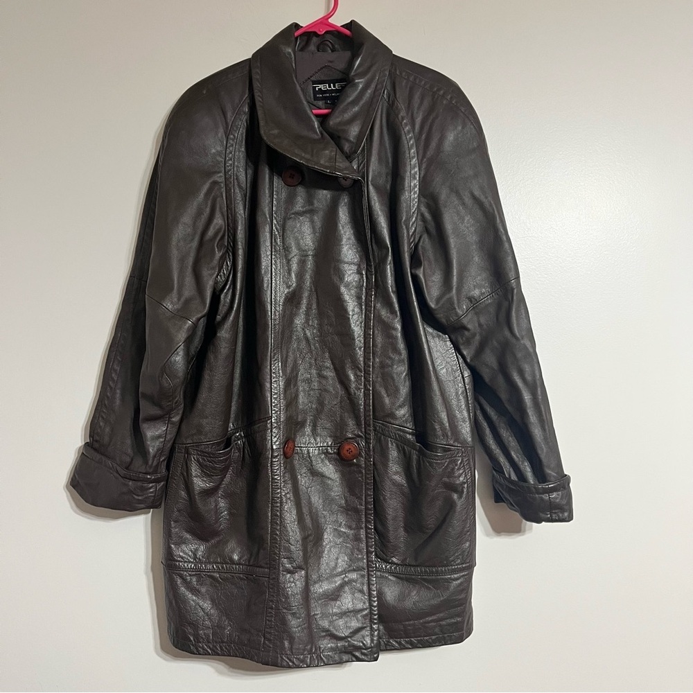 Women's Vintage Pelle‎ New York Milano Brown Leather Jacket Coat Size Large